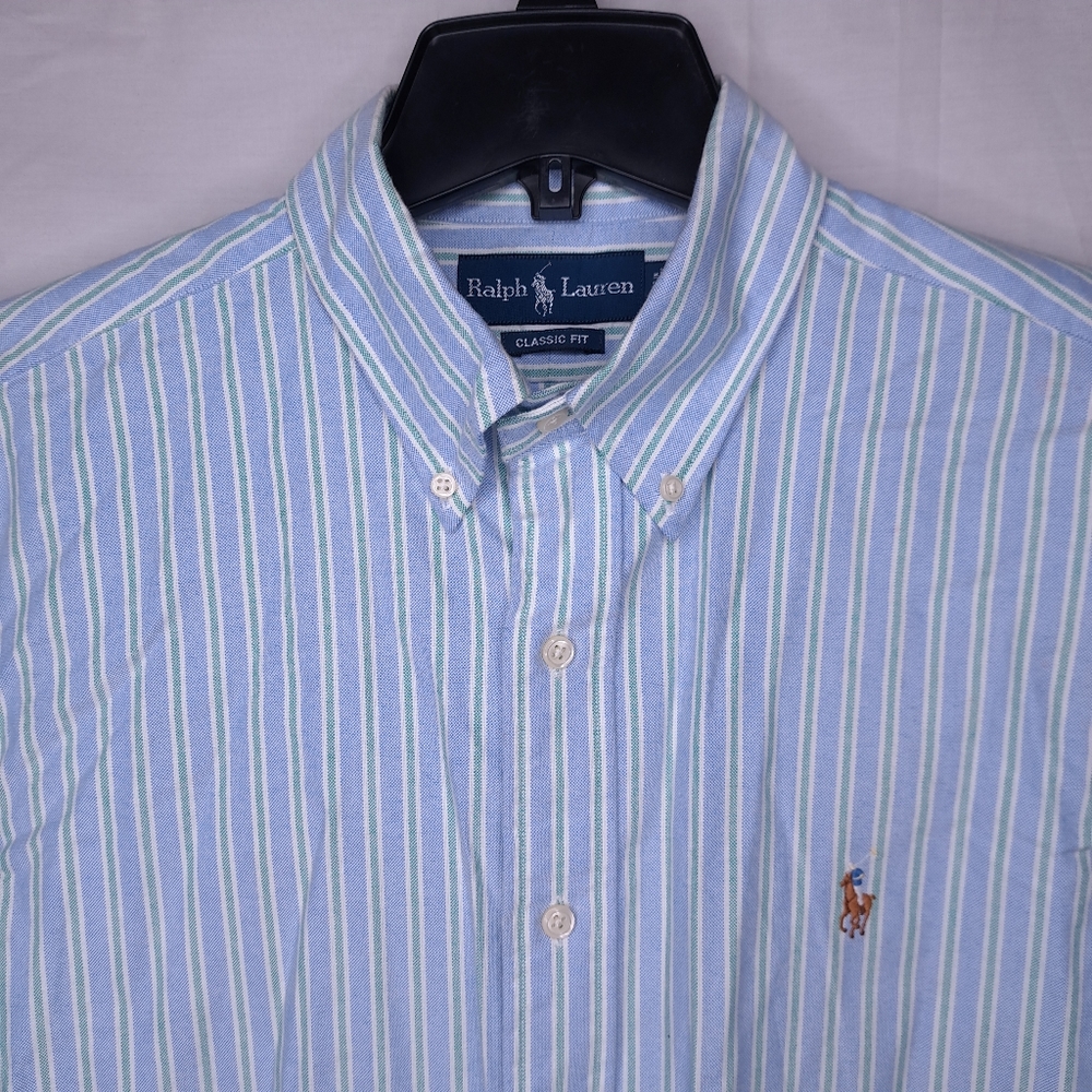 Ralph Lauren Blue and White Striped Dress Shirt